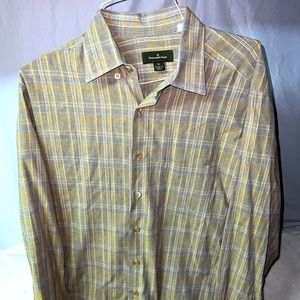 Ermenegildo Zegna Men’s Shirt Extra Large Beige Plaid Check Casual Made In Italy